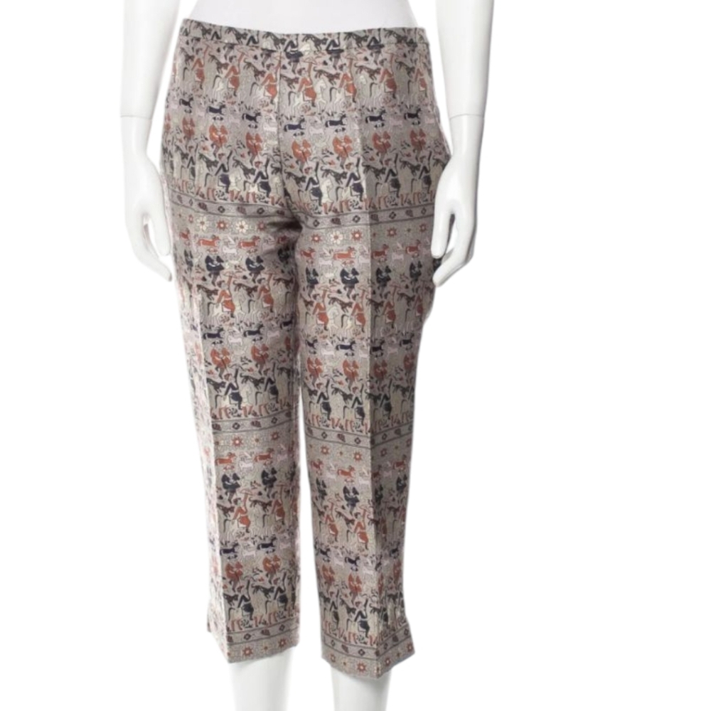 Jil Sander Silky Cropped Gold/Rust  Brocade Pants Size 36 US 6 Exc Condition
